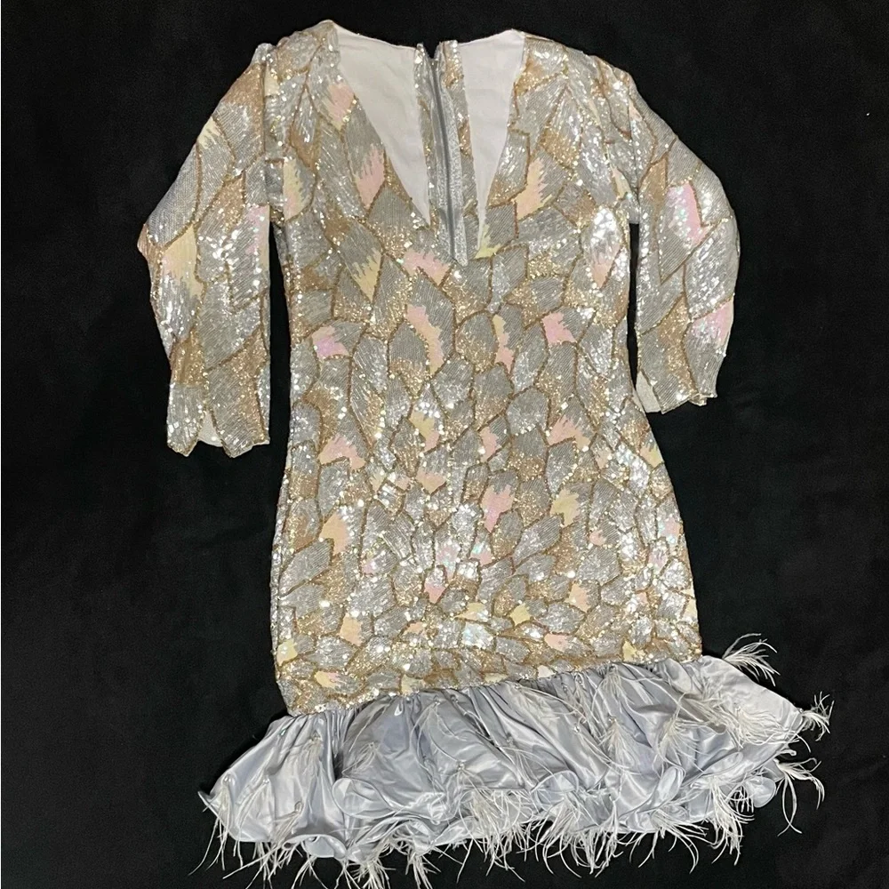Silver and Gold Sequin Dress with Ruffle Hem - Picture 2 of 16